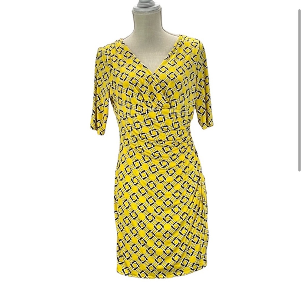 Ralph Lauren Dress Yellow Link Wrap Ruched Casual Party Deep V Draped size 6